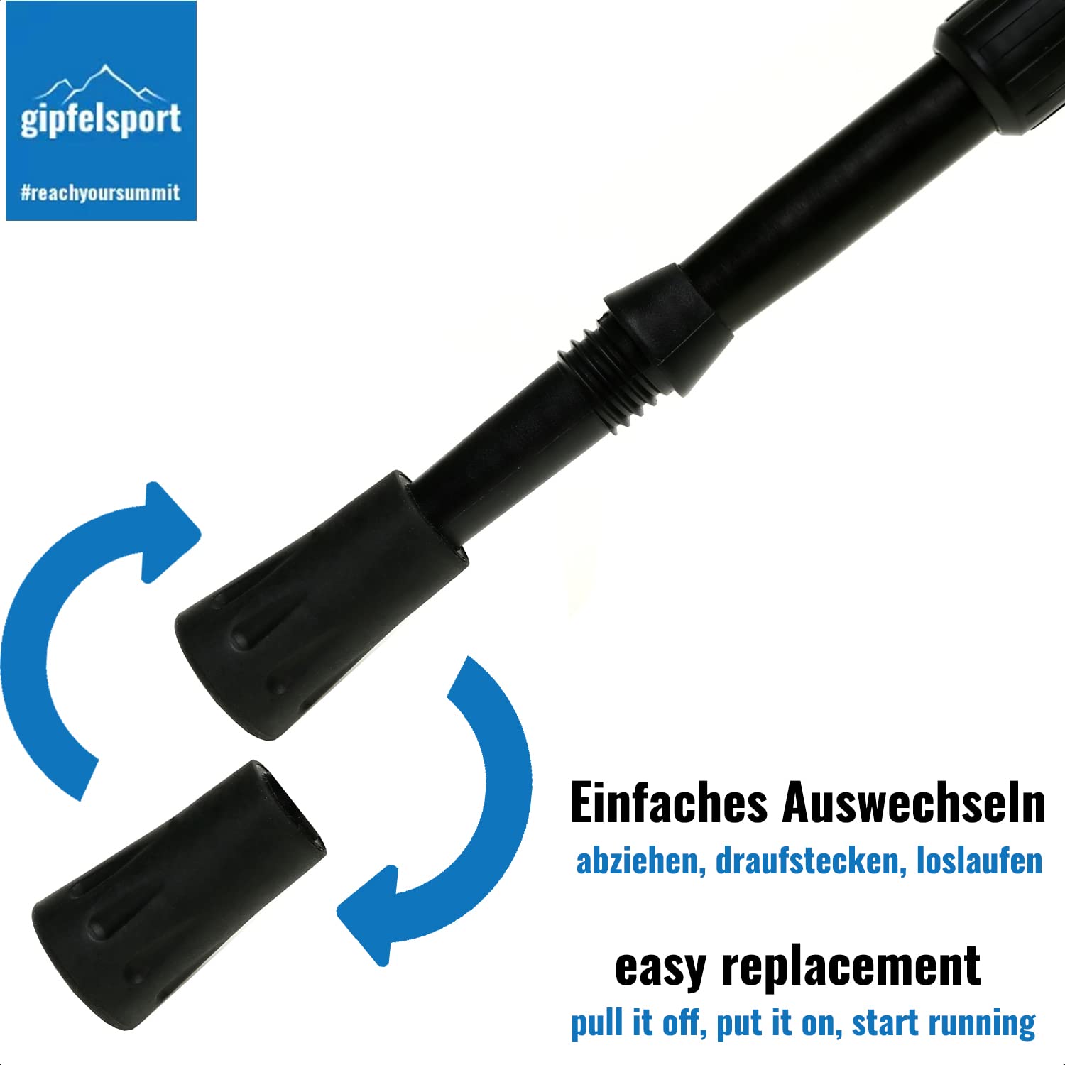 gipfelsport Tampones de Goma para Marcha nórdica - Almohadillas para Bastones de Marcha nórdica y Otros Bastones | adecuados para Asfalto, Grava y montañas