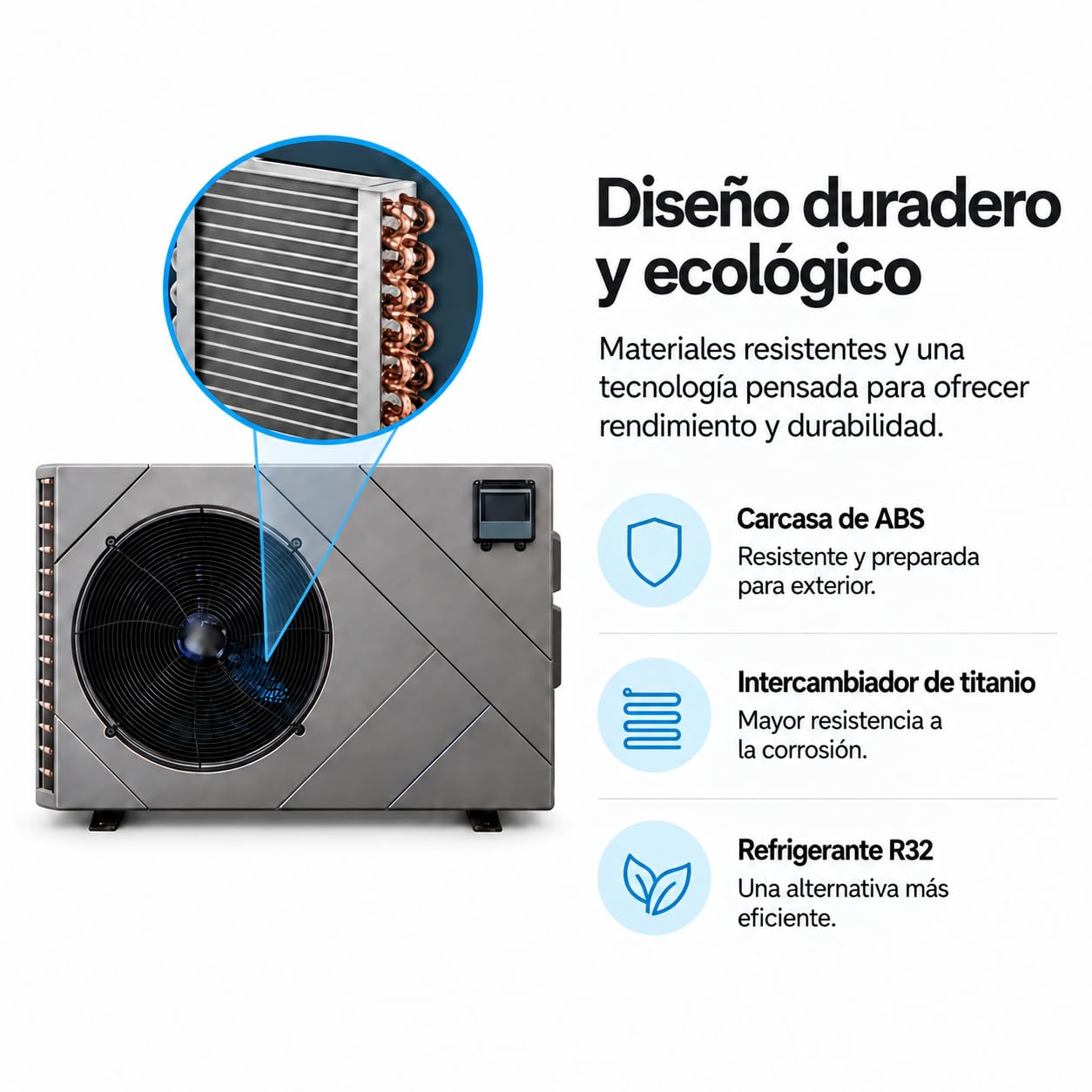 Bomba de Calor Full Inverter WiFi para Piscina, 20 kW, para Piscinas 80-110 m³, 220-240V 50-60 Hz, 1106 x 390 x 756 mm