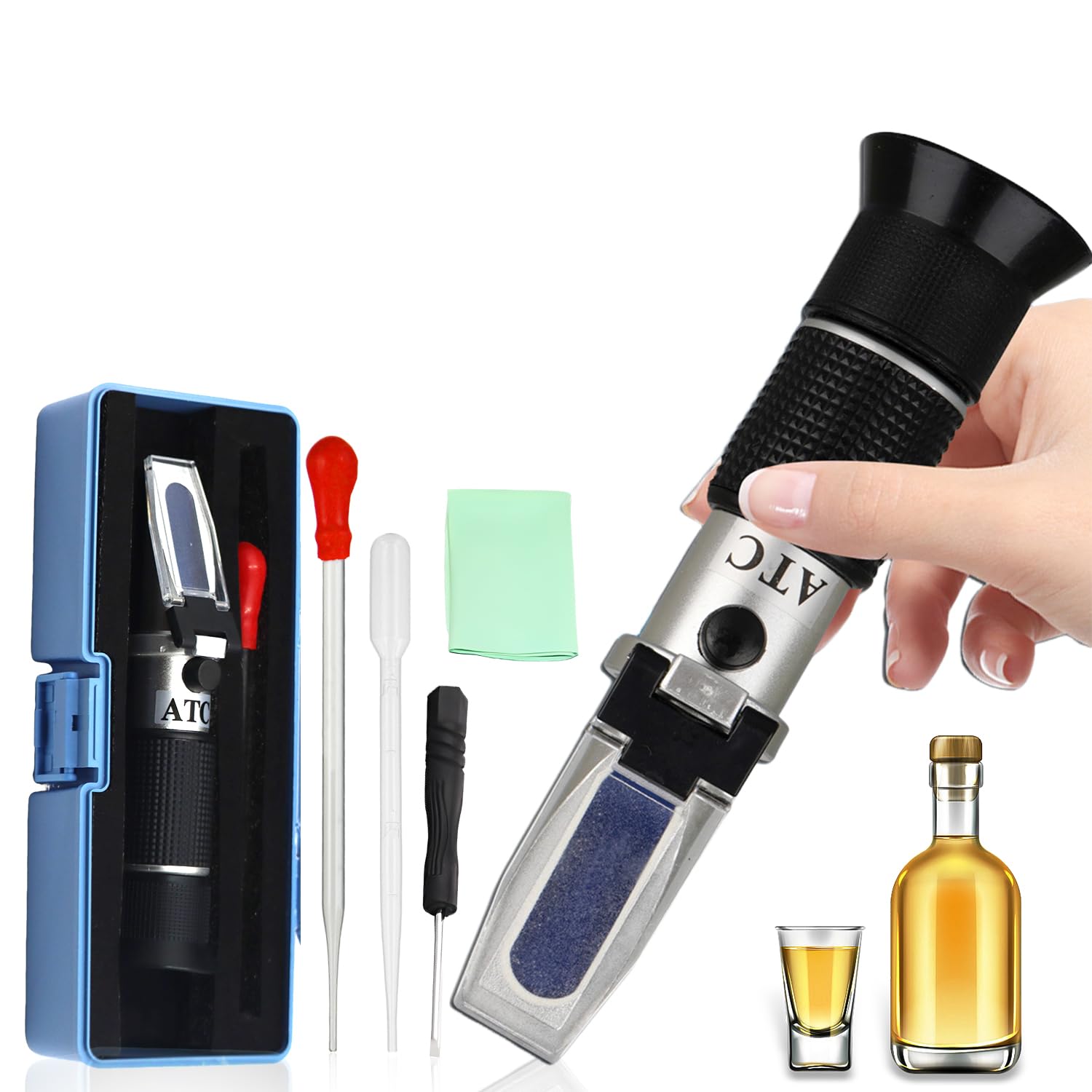 Refractómetro Alcohol Potencial 0-80% Refractómetro por ciento de Volumen, con ATC para Bebidas espirituosas, Pruebas de Vino y etanol