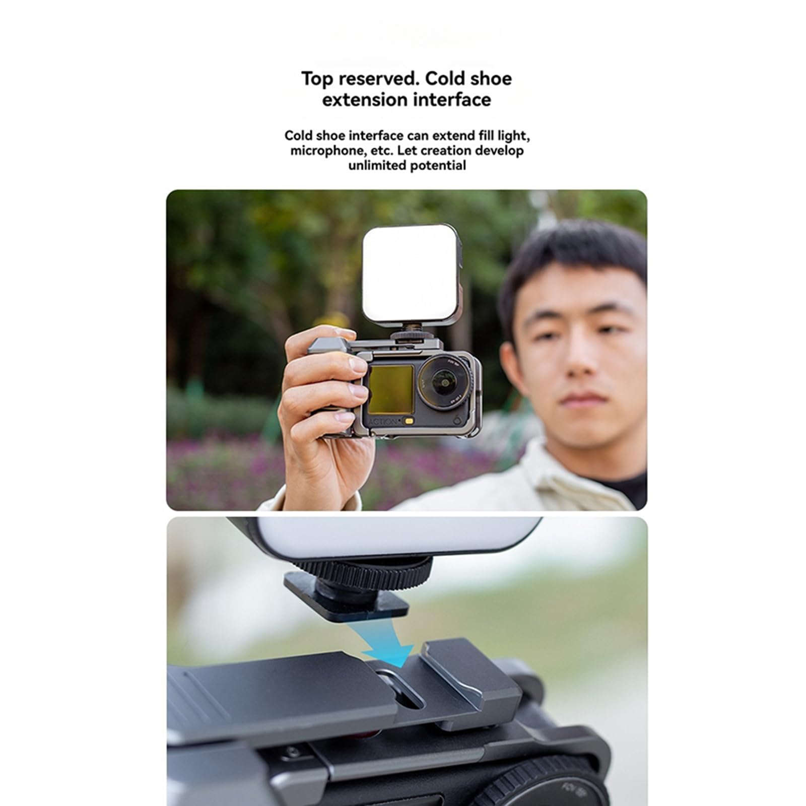 Zestaw uchwytów do fotografii ulicznej do akcesoriów do aparatu DJI Osmo Action 6, metalowa rama klatki dla królika, z uchwytem, przyciskiem migawki, zimna stopka, otwór gwintowany 1/4, pasek