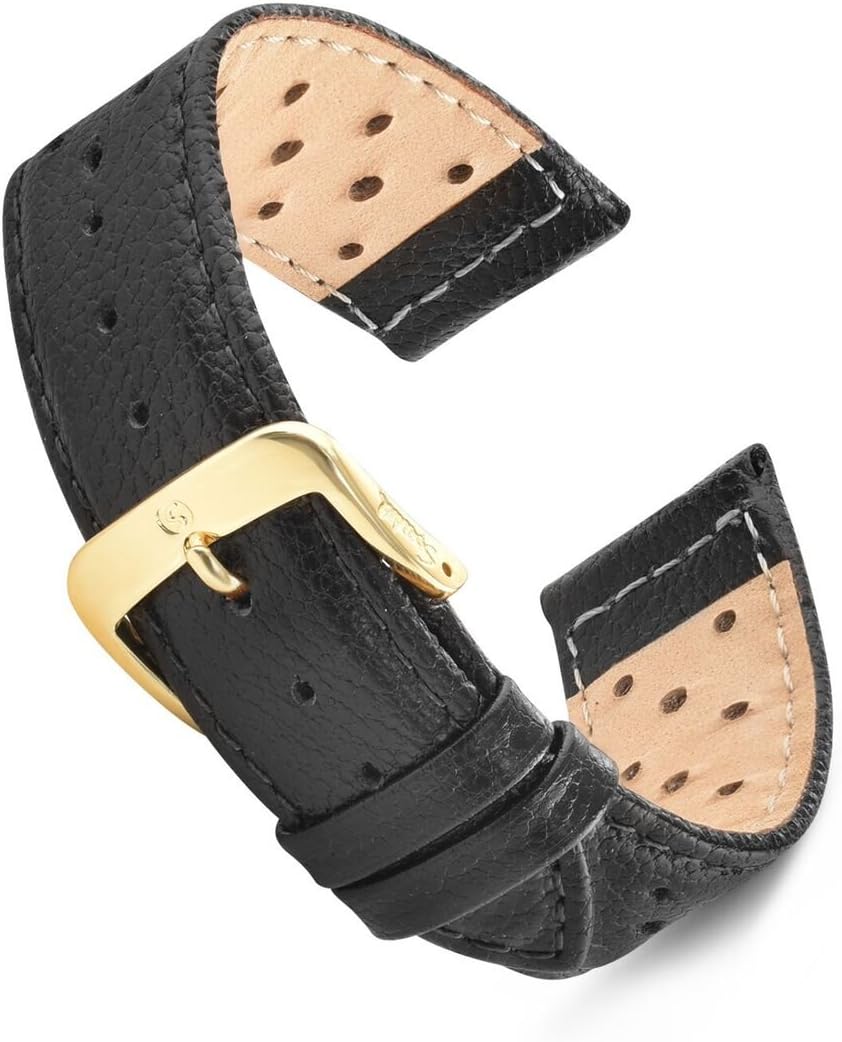 Speidel Genuine Leather Soft Calf Driving Watch Band 18mm in Black Glove Leather Replacement Strap, Stainless Steel Metal Buckle Clasp, Watchband Fits Most Watch Brands