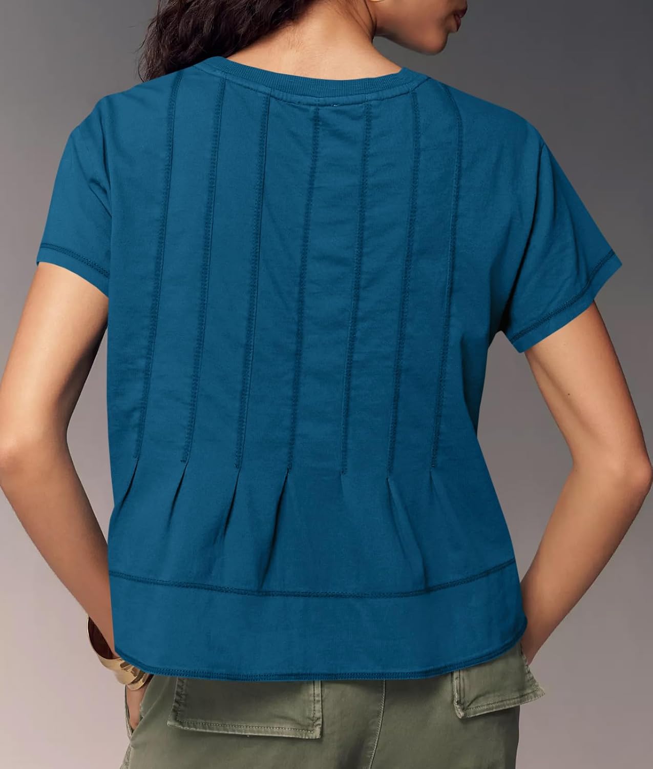 Tankaneo Womens Babydoll Tops Short Sleeve Peplum Pleated Summer T-Shirts Casual Loose Fit Flowy Tshirts 2026 - Image 6