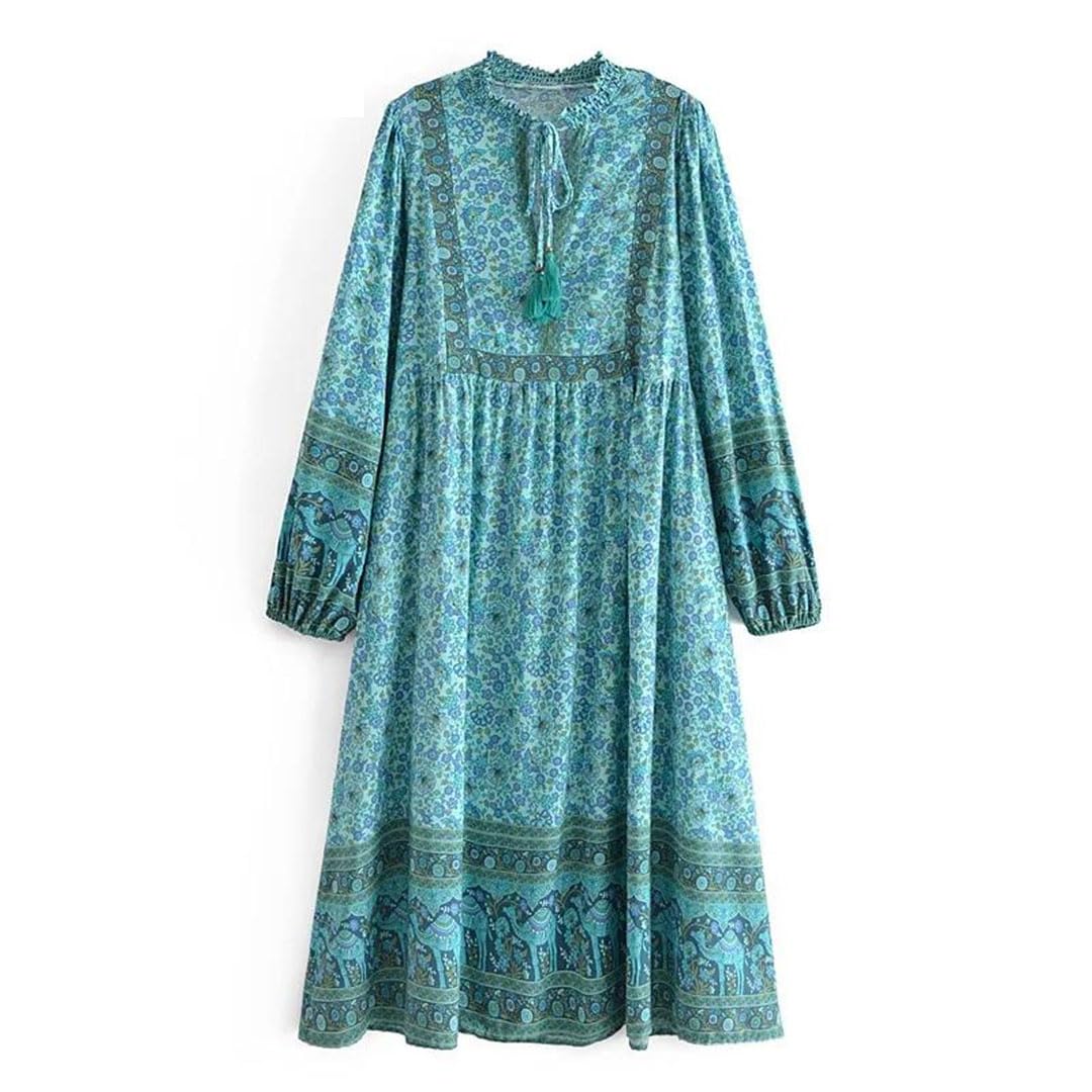 Vestido midi de rayón de verano para mujer, estampado floral, vestido largo bohemio