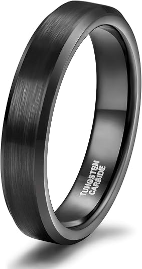 8mm Black Tungsten Carbide Men's Engagement Ring - Two Tone Brushed Finish, Comfort Fit, Size 11.5 | Scratch Proof Wedding Band - View #11