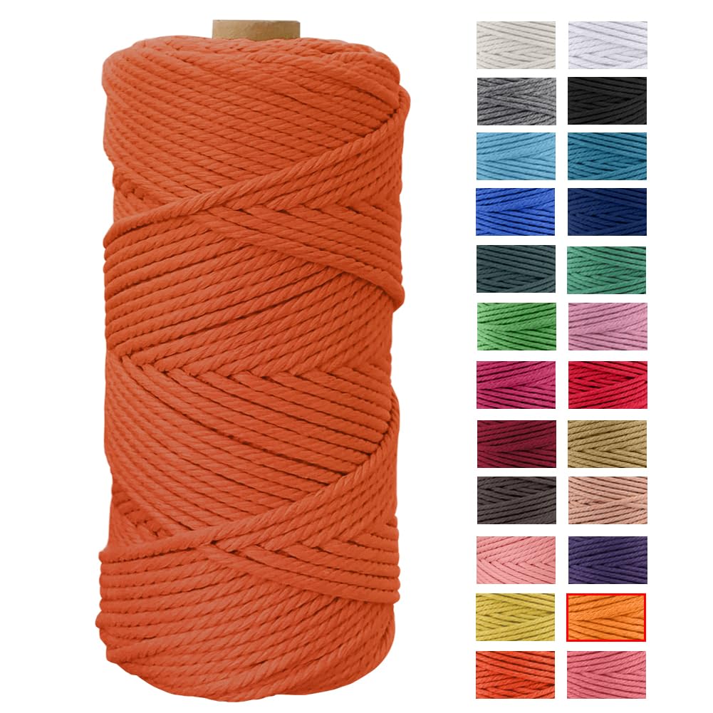 JeogYong Hilo Macrame 4mm x 100m Macrame Cuerda Algodon Natural Cordones de Algodon Colgante de Pared de DIY Artesanía, Colgador de Plantas, Aros para Atrapasueños, Tapices, Foto (Naranja)