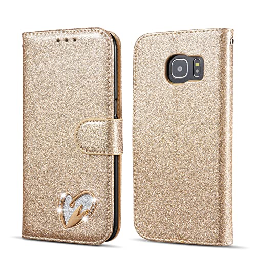 Étui pour Galaxy S10 Plus QLTYPRI avec portefeuille paillettes or