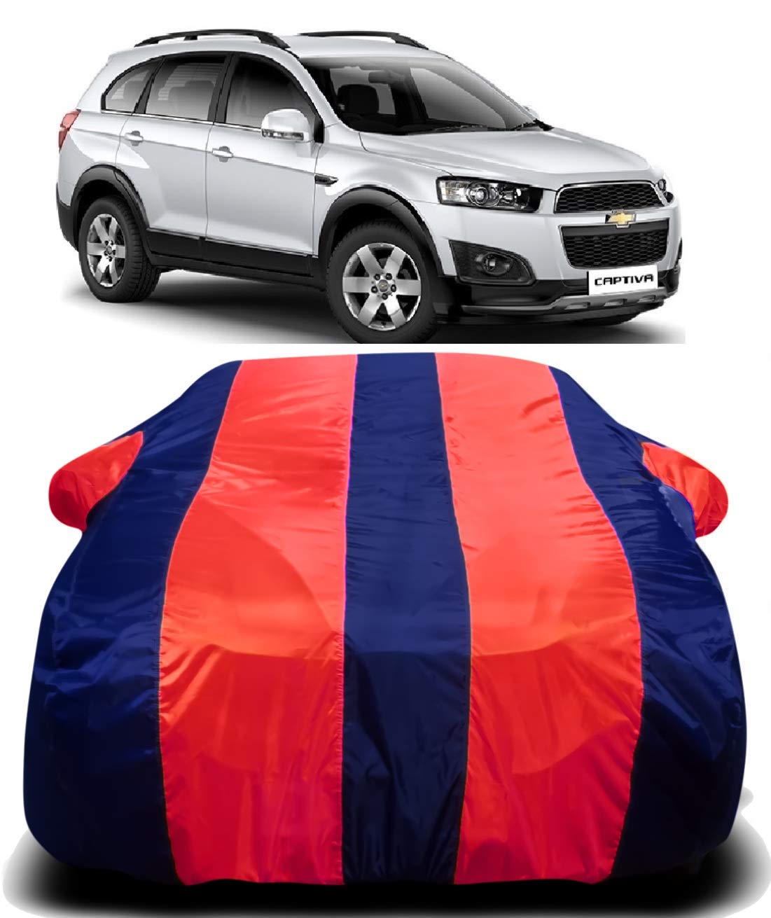 AUCTIMO® Chevrolet Captiva Car Cover Waterproof with Triple Stitched Ultra Surface Body Protection (Red Stripes)