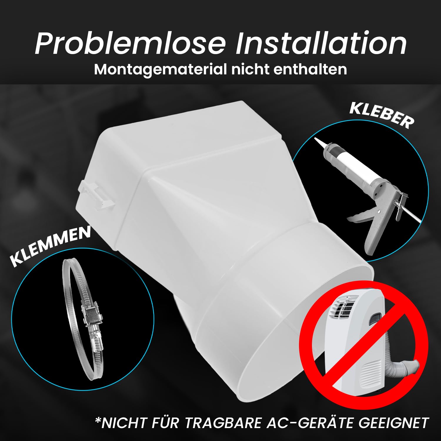 Repa Market Conector de tubo rectangular de 120 x 60 mm para tubo de ventilación redondo de 100 mm – plástico ABS tubo redondo conexión, calefacción, refrigeración, canal plano/conducto de ventilación