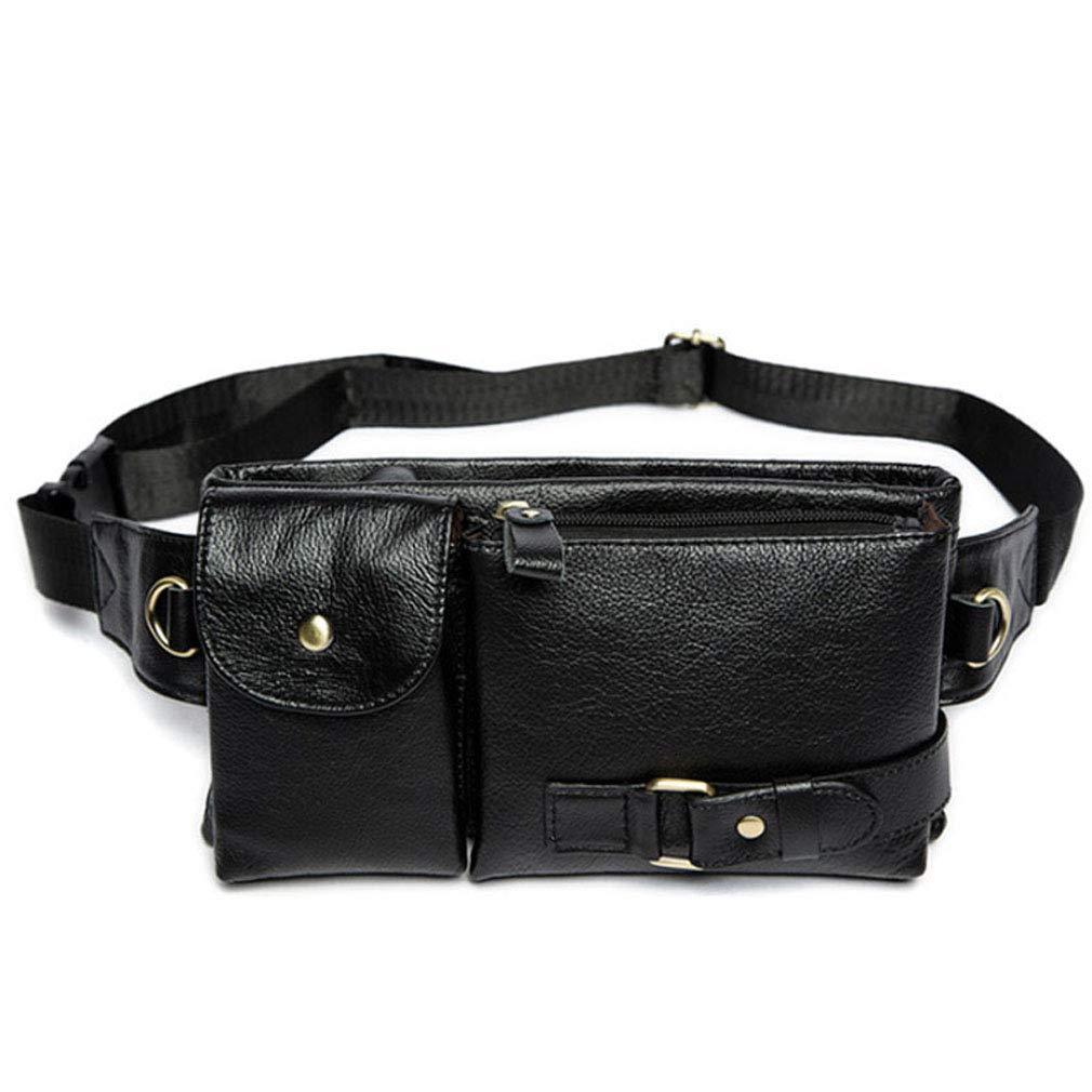 Hebetag Vintage Leather Waist Bag Fanny Pack for Men Women Travel Hunting Hiking Climbing Multi-Purpose Hip Bum Belt Slim Cell Phone Purse Wallet Casual Pouch, Black
