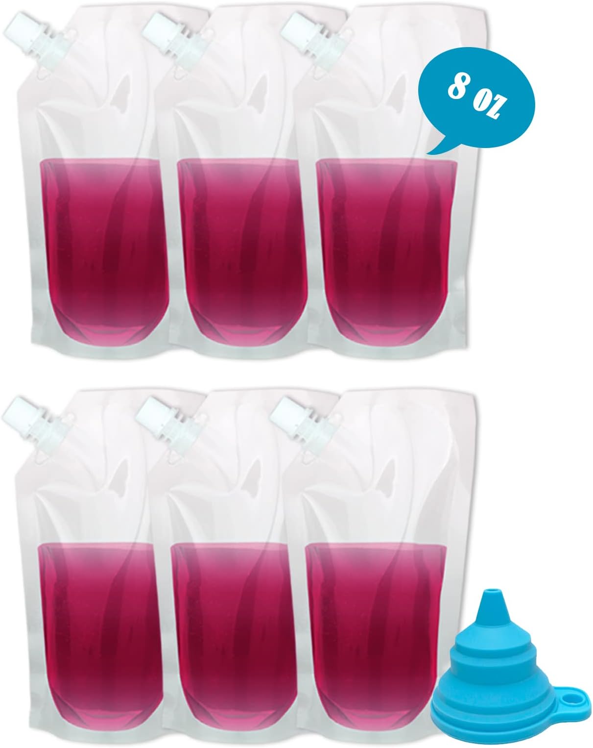 iziusy Liquor Plastic Flasks Concealable And Reusable Cruise Sneak Flask Drink Pouches Drinking bags with Funnel (8OZ-6PCS)