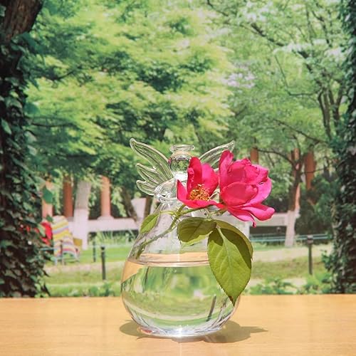 Miniatura 3 de Yardwe Florero hidropónico de cristal, diseño de ángel, floreros de cristal transparente, terrario, florero de querubín de cristal, contenedor para