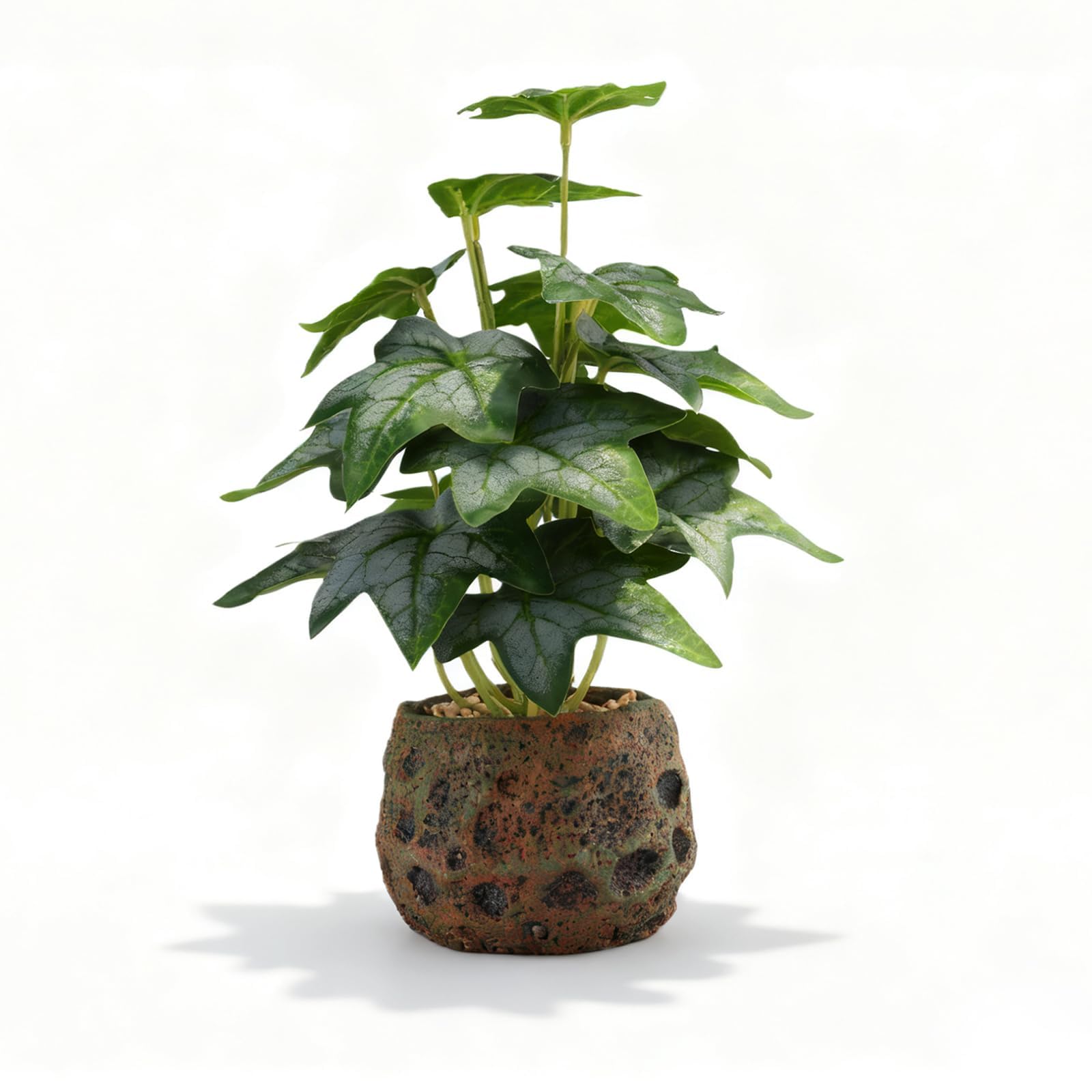 mawmuaw Fake Plants in Stone Pots 30 cm Artificial Plants Syngonium Artificial Faux Plant Green for Indoor Outdoor Home Office Balcony Room Bathroom Desk Coffee Table Windowsill Decoration