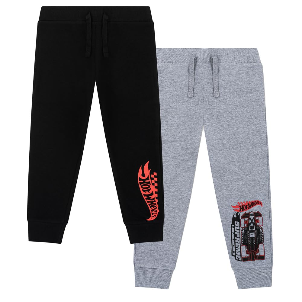Hot Wheels Lot de 2 pantalons de jogging pour garçon - 100 % coton - Avec taille élastique et chevilles resserrées