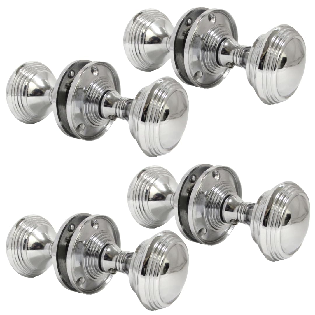 Epsom Door Handle Silver Queen Anne Reeded Mortice Door Knobs, Interior Door Knobs For Home, Round Internal Door Knob With Tubular Latch - Durable Chrome Door Knobs (4 Pair Of Knobs)