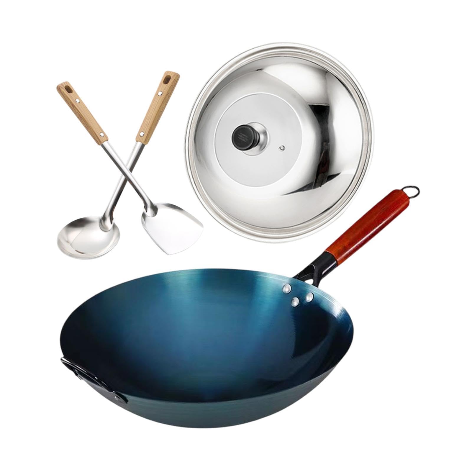 MERISHOPP Wok Pan Comfortable Wooden Handle Stir Fry Pan for Cooking Kitchen Household Pot Diameter 30cm| Nonstick Wok | Kitchen | Cookware-image-3