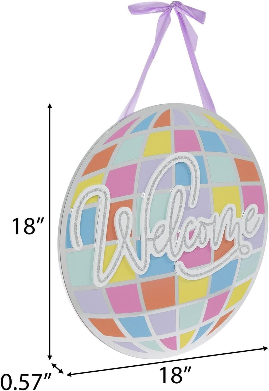 Hobby Lobby Glitter Welcome Disco Ball Wood Wall Decor, 18 inches, MDF Wood, Pastel, Classroom Welcome Sign