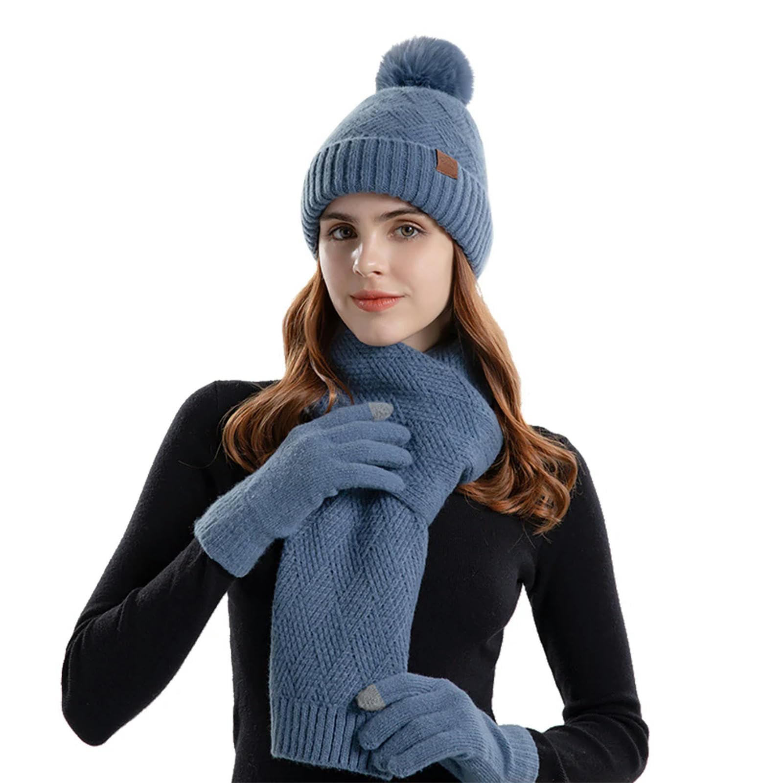 Schal Mütze Handschuh Set Frauen Winter Hält Warme Set Beanie Handschuhe Verdicken Schal 3 Stcs Kaltes Wetter Warmes Set Für Frauen