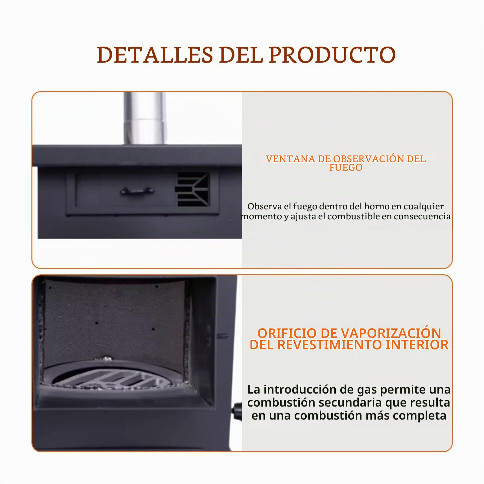 Estufa Pellets, Estufa LeñA Interior Con 3 Entradas De Aire Y Horno De Hierro Fundido, CombustióN Completa, Sin Humo For Cocinar Y Hervir Agua