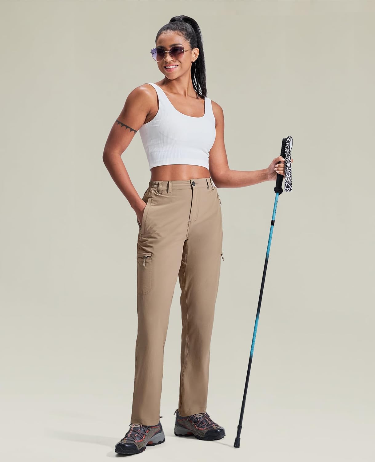 Haimont Women's Hiking Cargo Pants Quick Dry Lightweight Ripstop Stretch Nylon Travel Pants with Zip Pockets Water Repellent