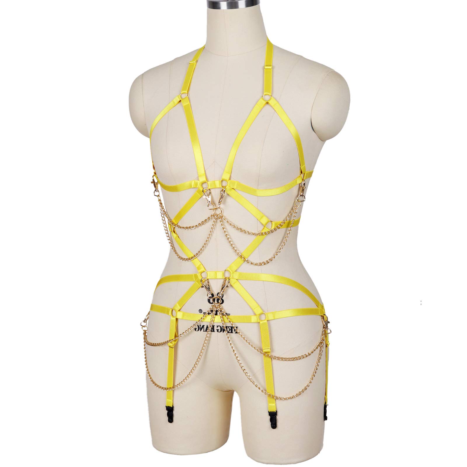 Reggiseno per Imbracatura da Donna Set di Reggicalze Lingerie Cage Punk Gothic Belt Festival Rave Body Chain Club Rave Wear