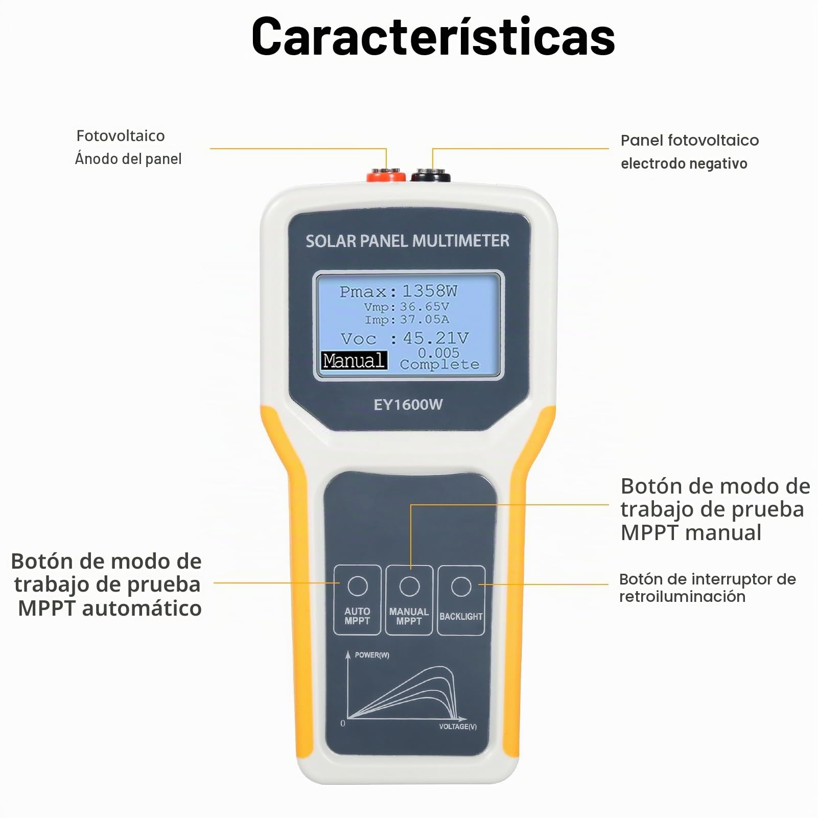 Jadeshay Multímetro Fotovoltaico Panel 5W-1600W DC12V-60V Multímetro de Panel Solar MPPT Probador de Medidor de Potencia Herramienta Detector de Voltaje de Circuito para Pruebas Solares