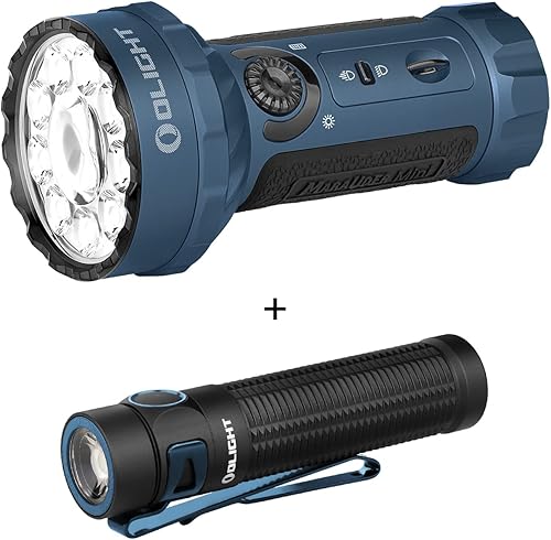 OLIGHT Marauder Mini 7,000 lúmenes brillante linterna con 1,968.5 ft de distancia de haz, potente paquete RGB Baton3 Pro 1500 LMS EDC luces