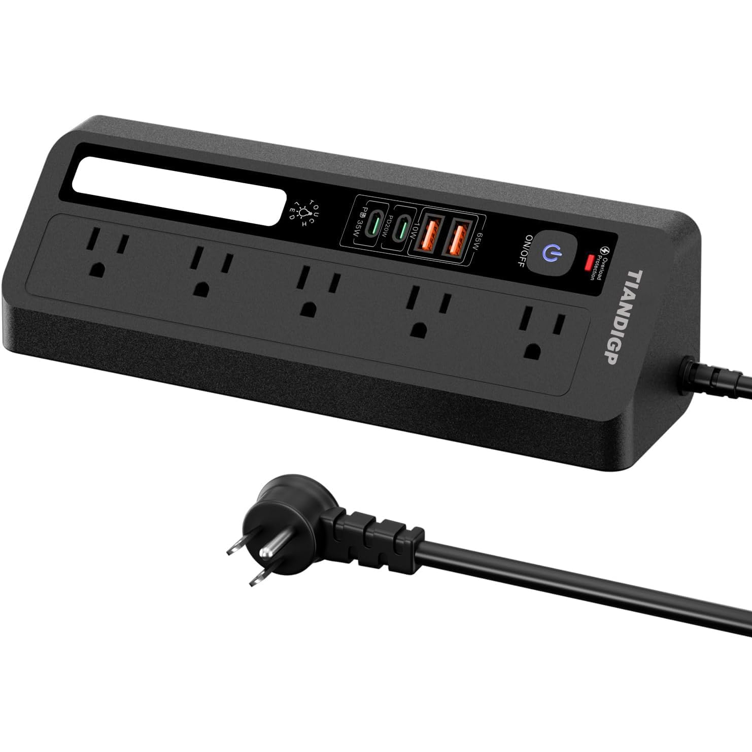 Power Strip Surge Protector,5 Outlets with PD65W Charging (2 USB-A 2 USB-C) with Night Light 6ft Extension ETL Listed Cord, for Home, Office, Dorm