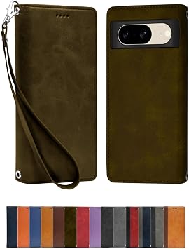 Sizkawil Google Pixel 8 Case Cover Notebook Type Genuine Leather Case Olive Pack of 1