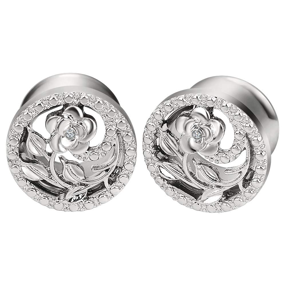Stuppendux Stainless Steel Diamond Rose Double Flared Flesh Ear Tunnels Plugs Stretcher Expander Kit Gauge 2g-5/8