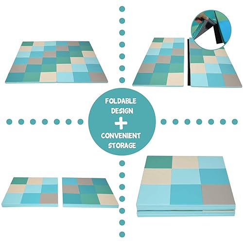 Miniatura 4 de MEDIMALL Alfombrillas de juego para bebé, tapete cuadrado de 58 x 58 pulgadas, tapete de piso para bebés, niños pequeños, bebés, tapete plegable