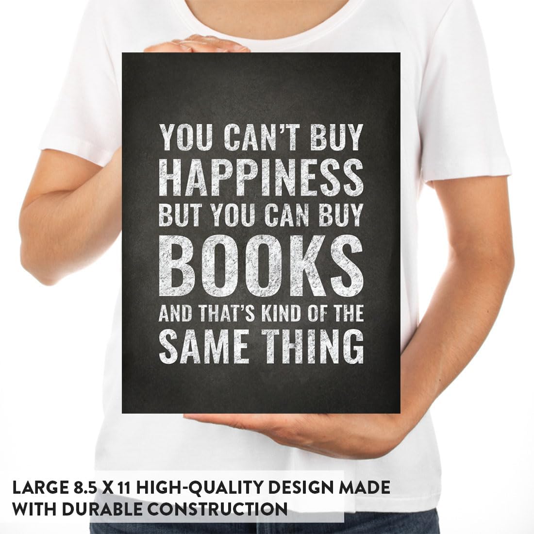 Andaz Press Library Wall Art, You can't buy happiness but you can buy books and that's kind of the same thing, 8.5x11-inch Reading Quotes, Classroom Poster 1-Pack UNFRAMED Library Posters Book Posters