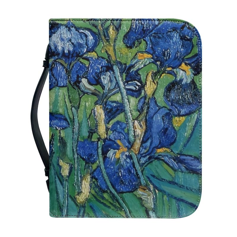 Garronmavis Artistic Irises Zippered Bible Case for Women & Men - Van Gogh Bible Carrier - Impressionism Painting Holder Bag - M