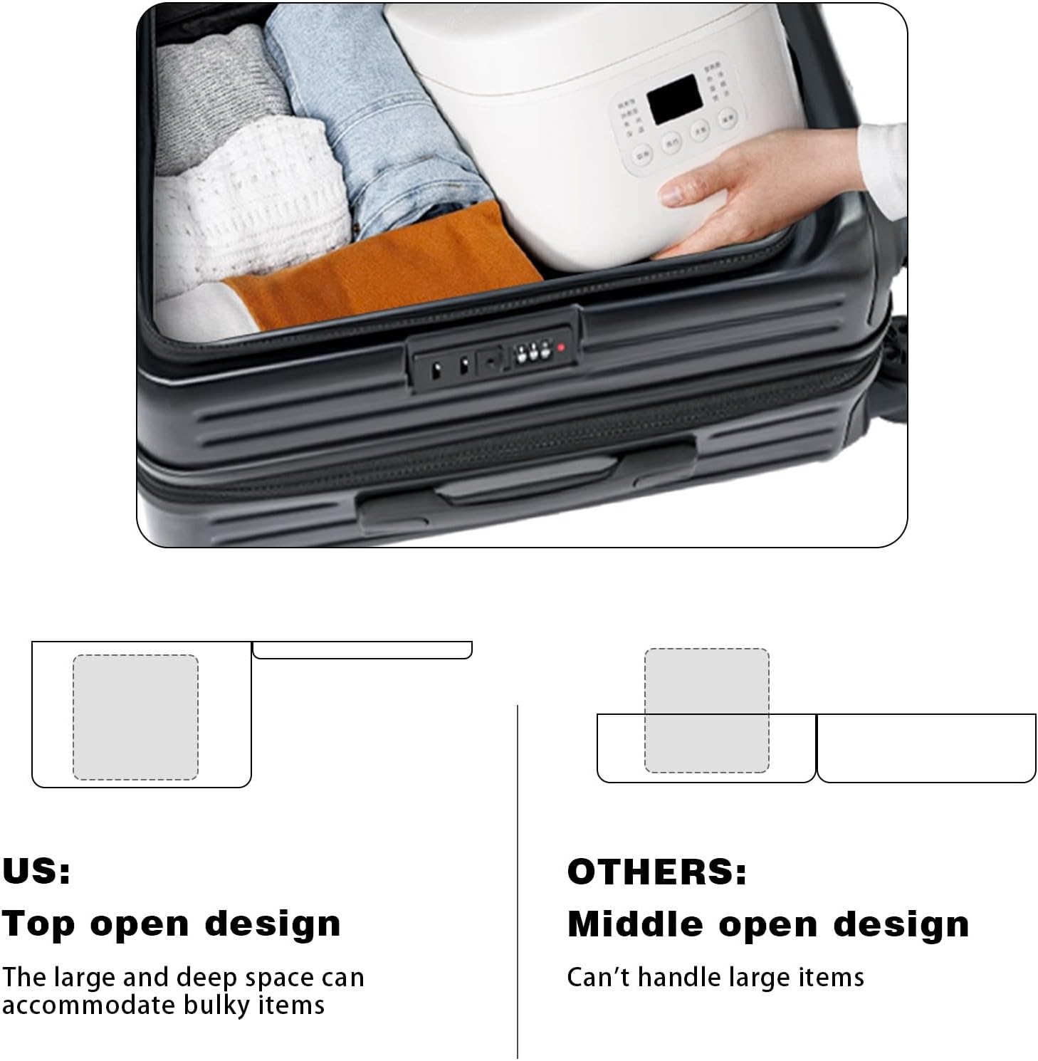 20 inch Carry on Luggage Airline Approved, Hard Shell Carry on Suitcases with Wheels, Top-open Design Luggage with Spinner wheels, Expandable Suitcase with Bottle/Cup Holder and Side Hooker.