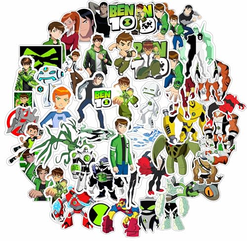 Image of LERITO Ben 10 Sticker Pack, Multicolor, Waterproof Vinyl, for Laptop, Journal, Guitar, Mobile Phone, 50 Pack