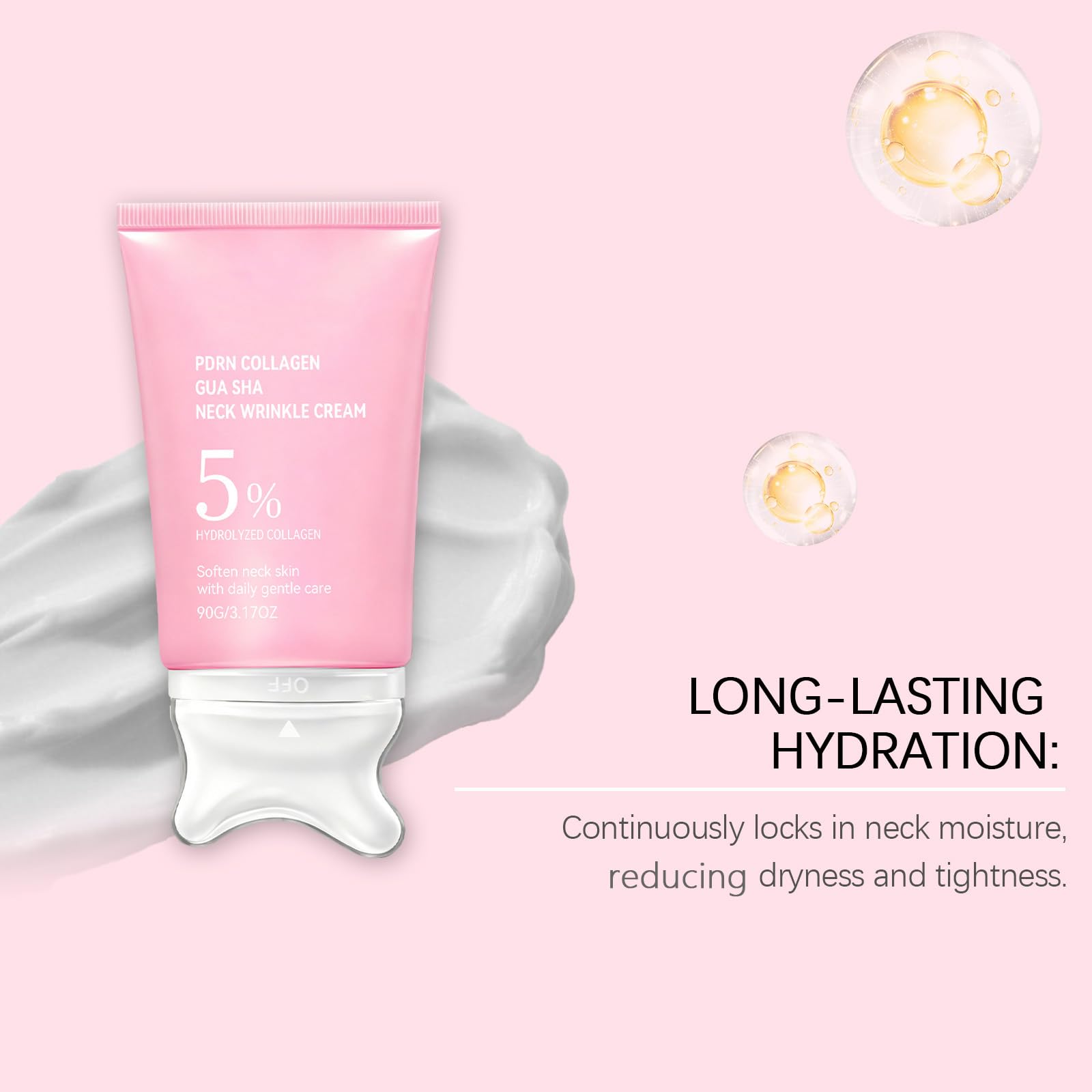 Crema hidratante antiarrugas para el cuello con colágeno y masajeador Gua Sha incorporado, hidratante reafirmante y lifting para el cuello, bálsamo multiusos con colágeno y péptidos PDRN. (6 piezas)