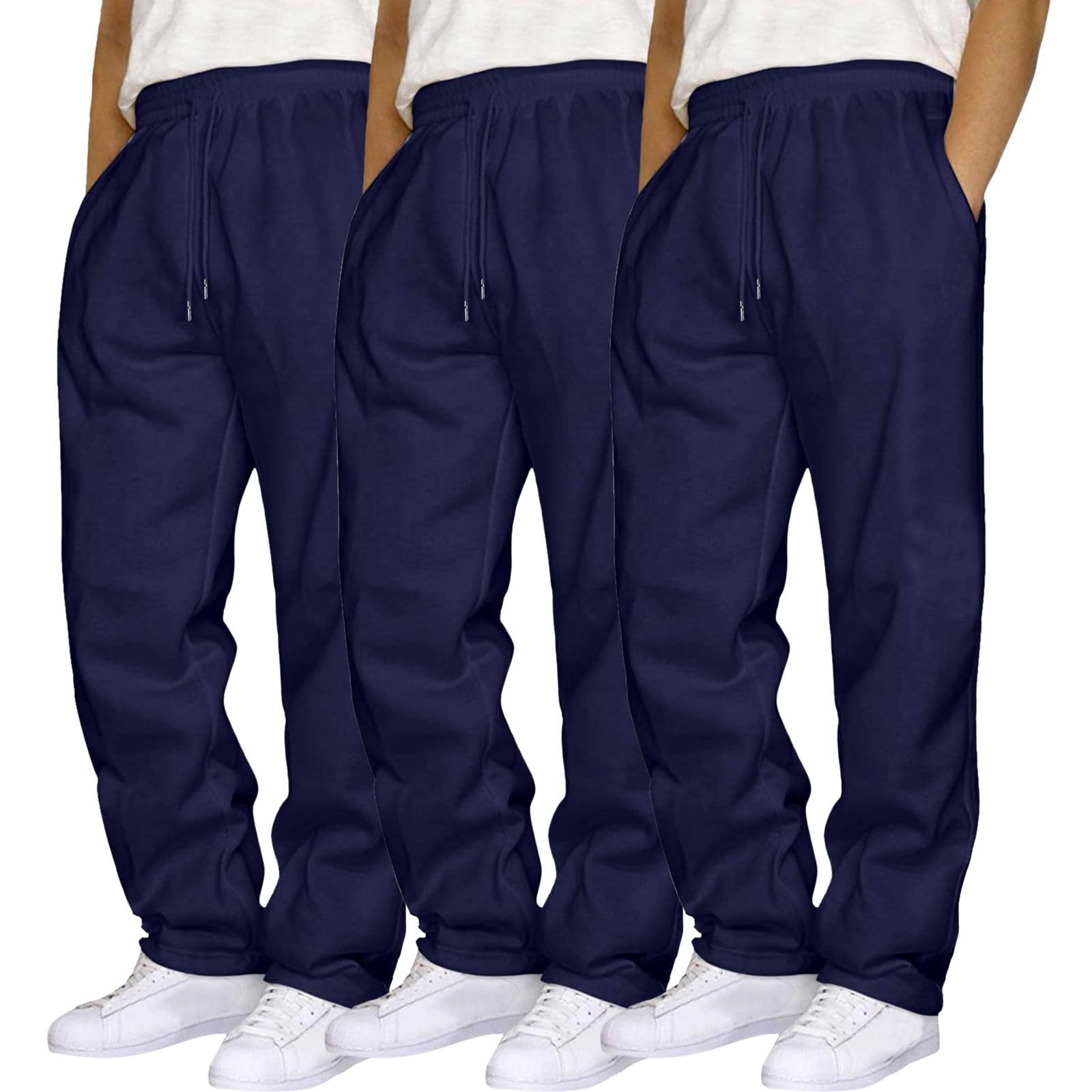 Men's 3 Pack Sweatpants Loose Fleece Sweatpants Elastic Waist Drawstring Jogger Sport Pants Baggy Sweat Pants
