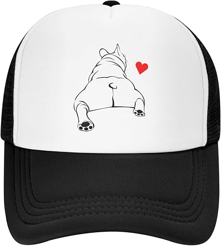 Gorra de malla para papá, ajustable, lavada, con parte inferior de bulldog francés, gorra de béisbol para papá, divertida gorra de camionero para