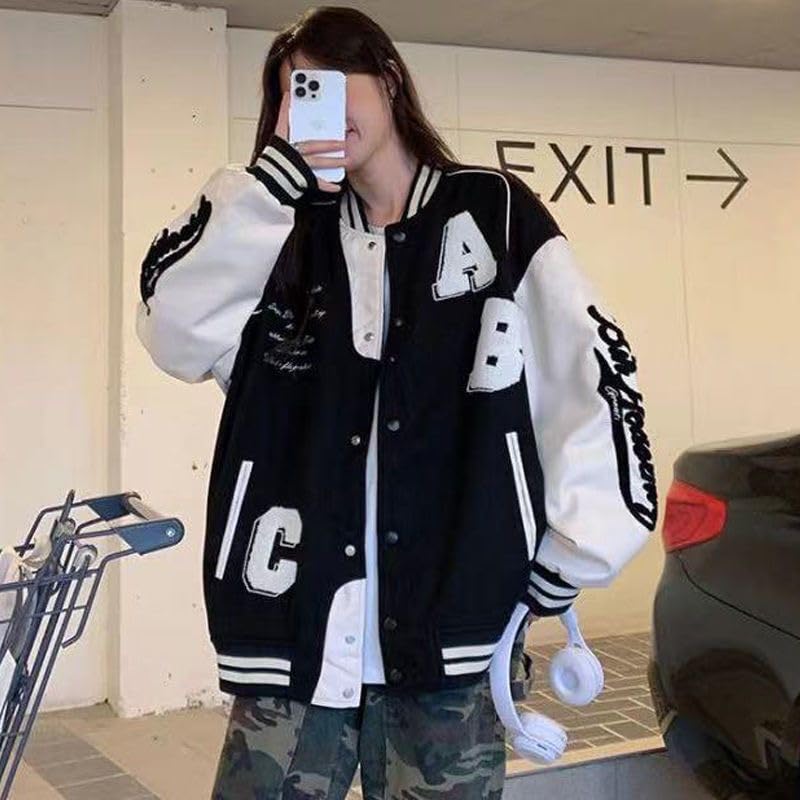 Y2k Vintage Bomber Jacket Women Harajuku Fashion College Uniform Varsity Baseball Jackets Oversized Sweatshirt Coat4