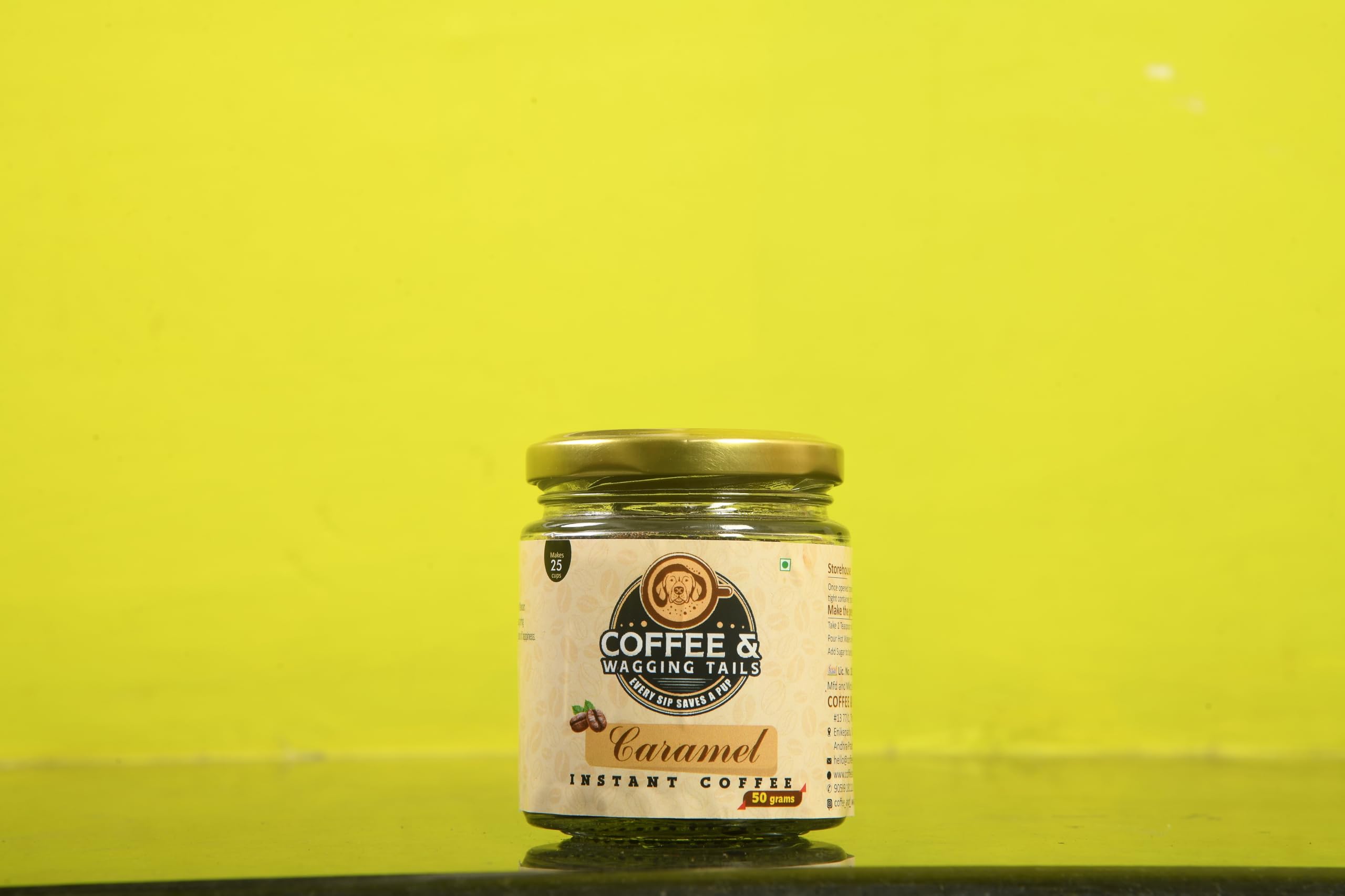 Coffee and Wagging Tail, Rich Aroma Instant Coffee Powder Blend, Caramel Flavoured Coffee, (50 G)