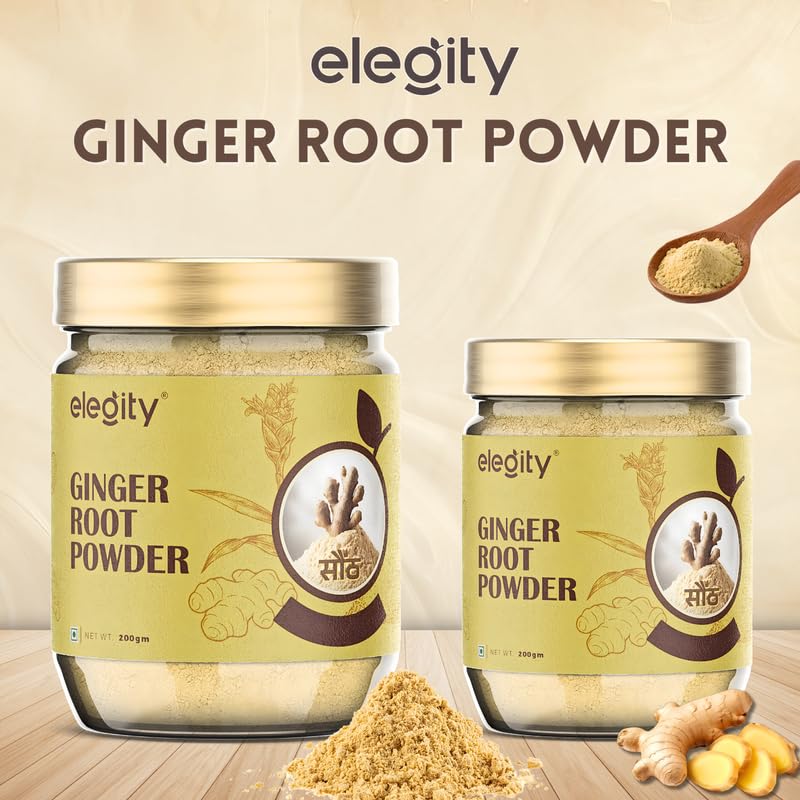 Image of Elegity Ginger Root Powder 200 gm (Pack of 2) | No Added Preservatives | Sukku Podi | Dry Sonth | Adrak Powder for Cooking and Health