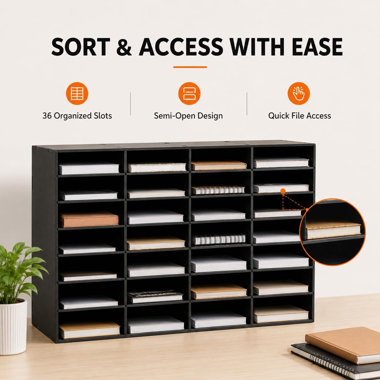 36 Compartment Literature Organizer, Office Mailbox with Adjustable Shelves for Home Office and Classroom