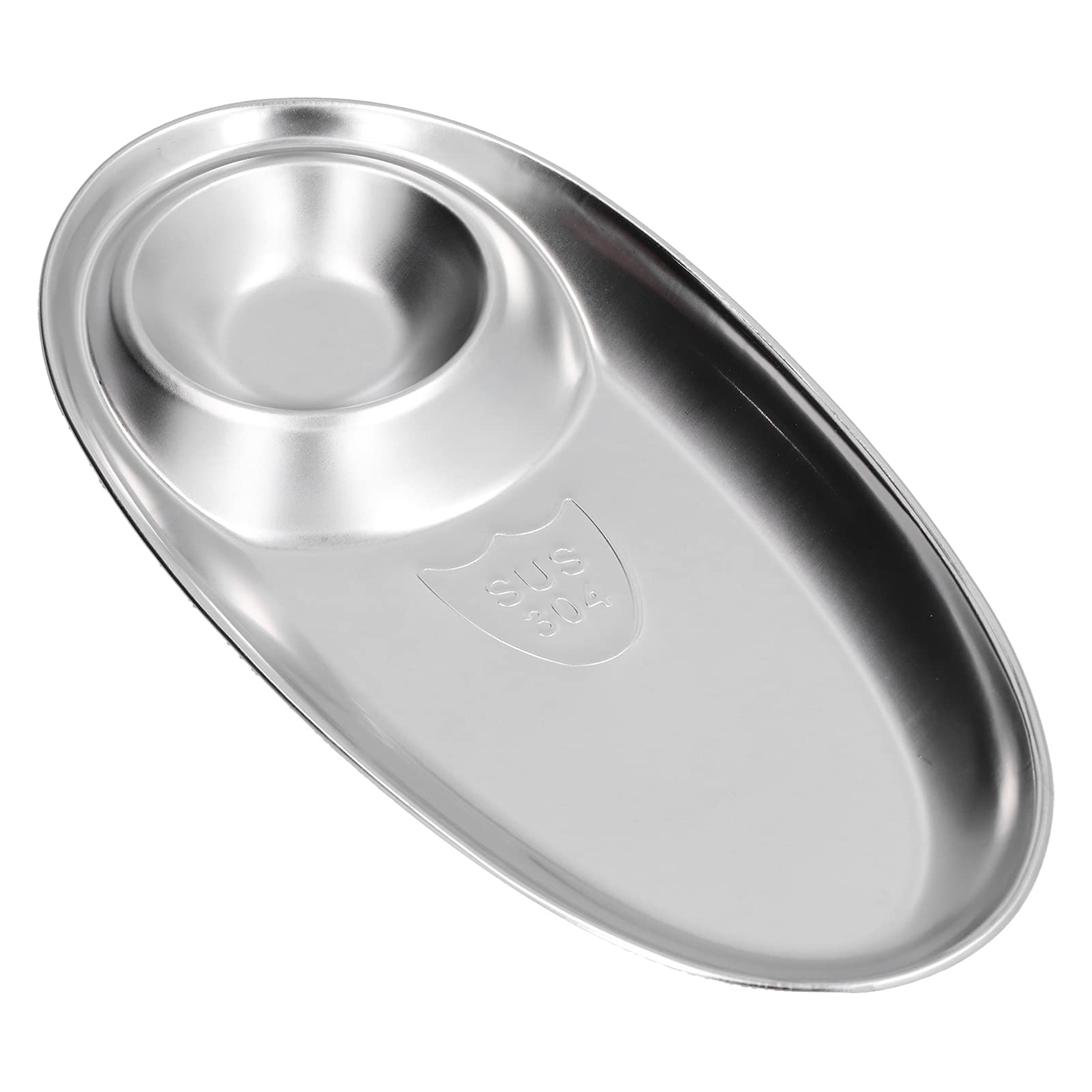 Qcwwy Stainless Steel Snack Plate Easy to Oval Divided Dish for Home Outdoor Camping (L)