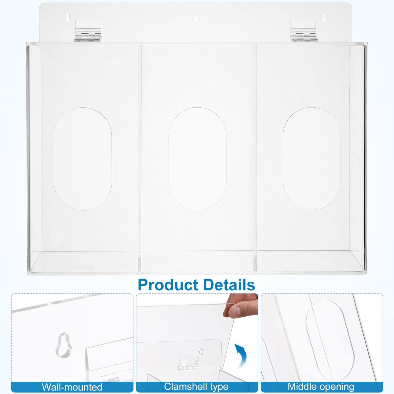 Dispenser da Parete 3 Scomparti in Acrilico per Guanti e Mascherine Organizer per Guanti da Laboratorio Contenitore Trasparente per Mantenere Ordinati