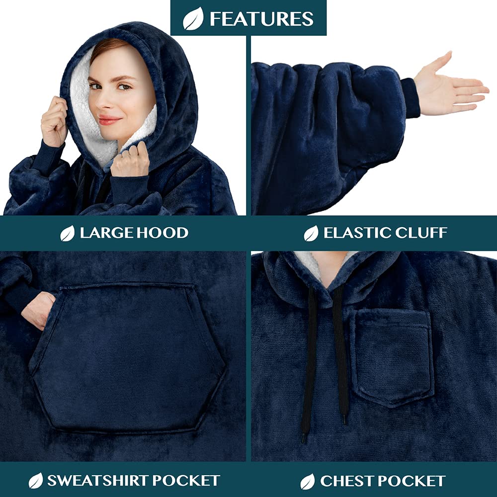 PAVILIA Koc z kapturem dla kobiet, koc do noszenia Sherpa, męski, przytulny koc oversize, koc z kapturem