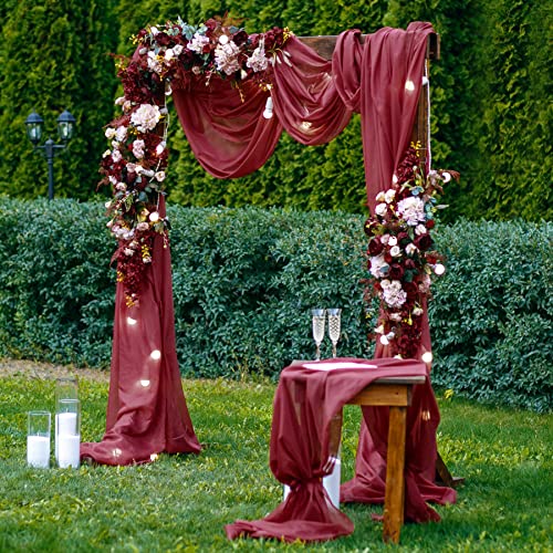 Wedding Arch Draping Fabric, 1 Panel 18Ft Burgundy Sheer Backdrop Curtain Chiffon Fabric Drapery Sheer Voile Scarf Draping Panels For Wedding Archway Ceremony Curtain Valance Party Decoration #TOP2