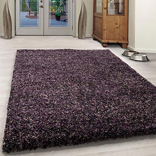Miovani meliert Langflorteppich Hochflorteppich Wohnzimmer weich Lila 120x170