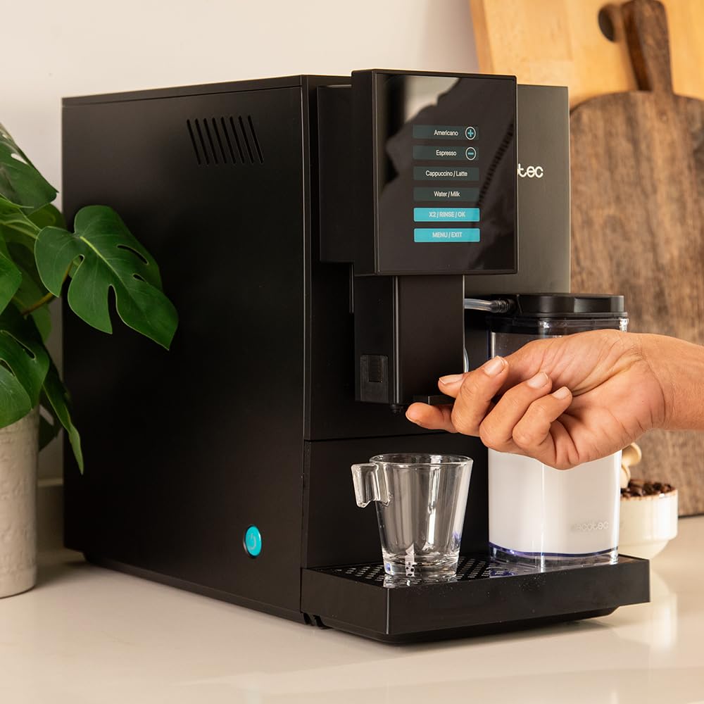 Cecotec Superautomatische Kaffeemaschine Cremmaet Compactccino Black, 19 Bar, Thermoblock-System, frisch gemahlene Bohnen mit Plug&Play, 150 g Kaffeebohnentank Mühle, 1,1 L Wassertank, 400 ml Milch