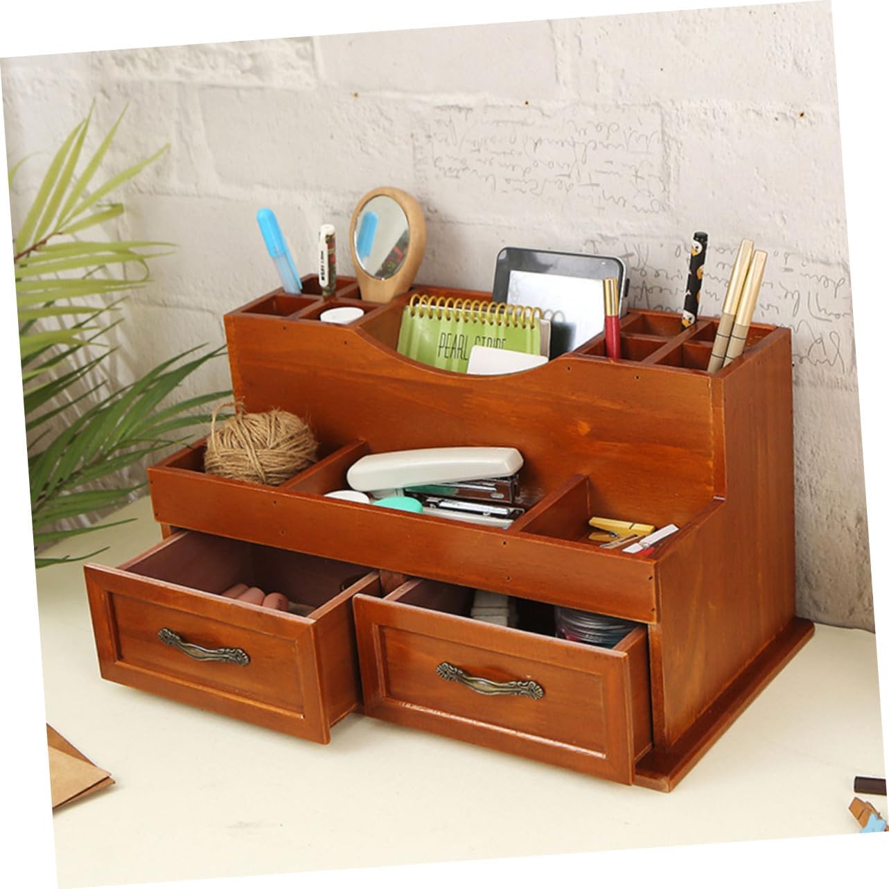 CANIGHT Elegant Dressing Table Wooden Container Makeup Storage Organizer Cosmetics Display Case