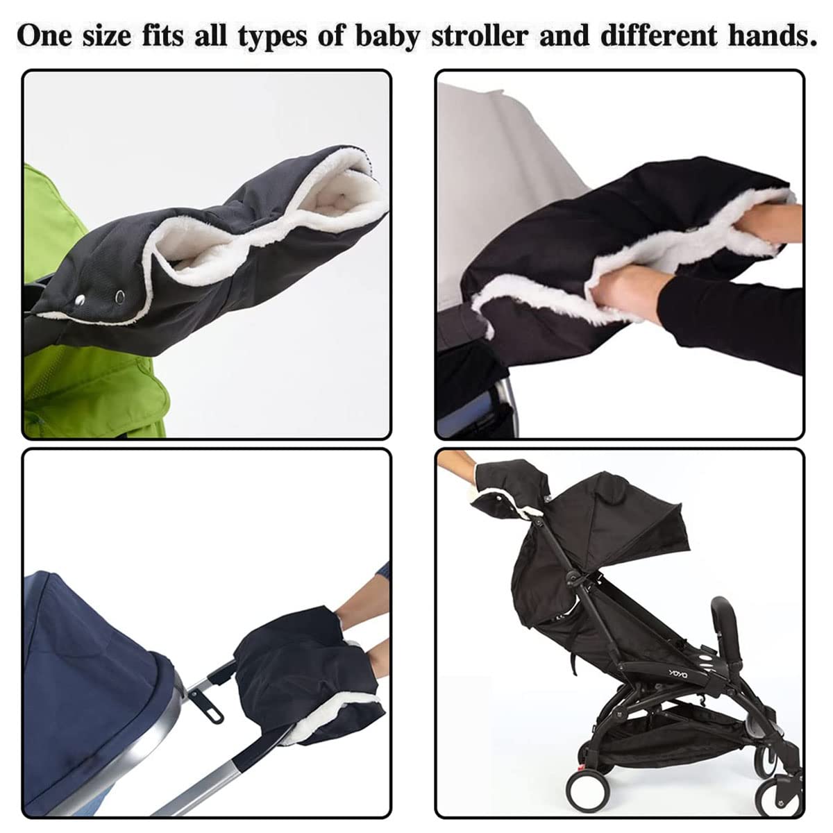 Gant Poussette Protège-Mains, Doux Chaud Coupe-Vent et Imperméable Gant, Antigel Gants, Manchon avec Intérieur en Polaire, pour La Plupart des Poussette Landau, Noir