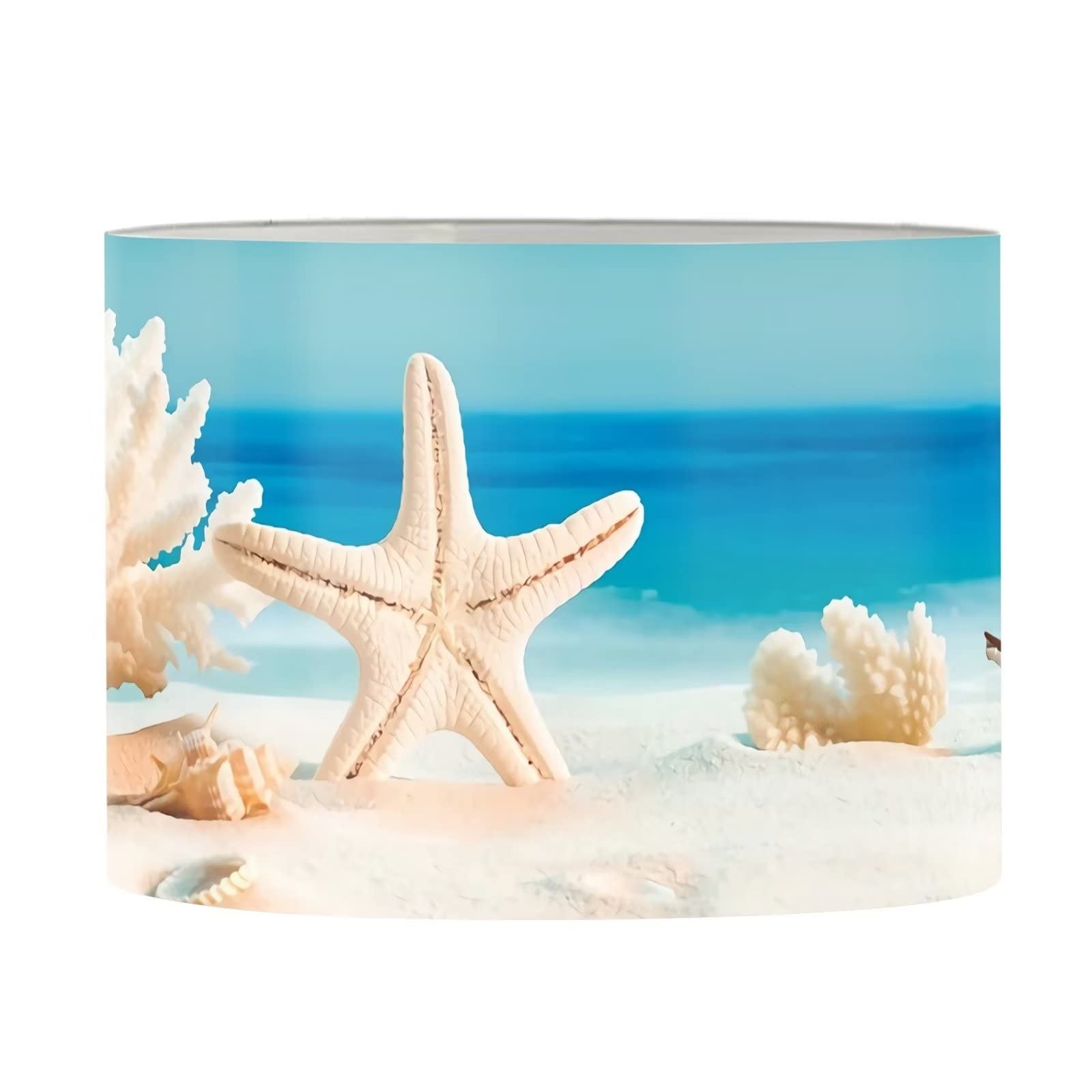 Xoenoiee Lamp Shade Drum Lampshade for Pendant Floor and Table Light, Plastic Ceiling Light Shade, European E27 Fitting, Fresh Style Sand Shell Starfish Pattern, Medium Size โ image 1